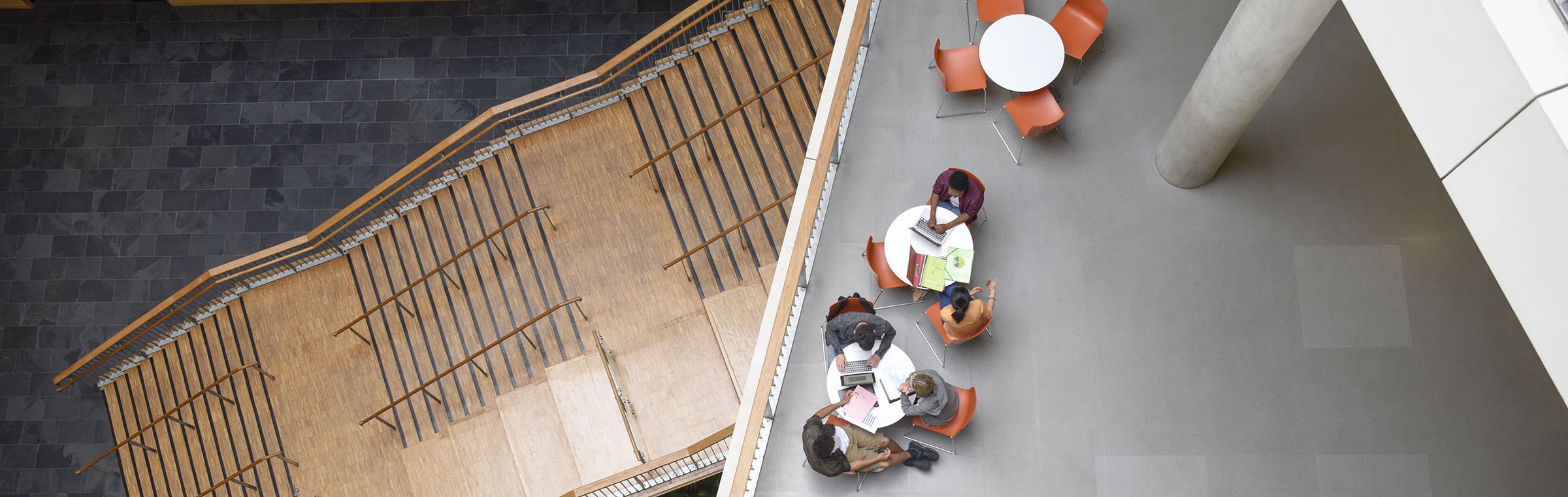 aerial view of students in a university library