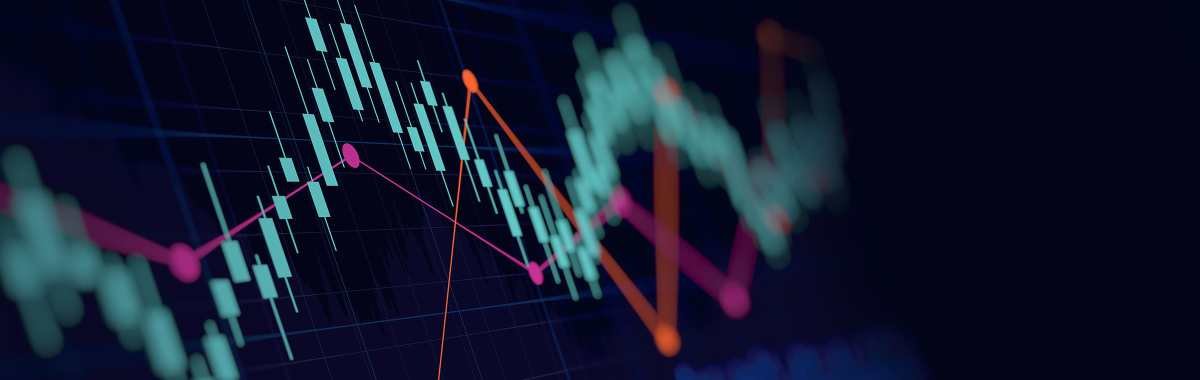 Abstract financial graph with up trend line candlestick chart