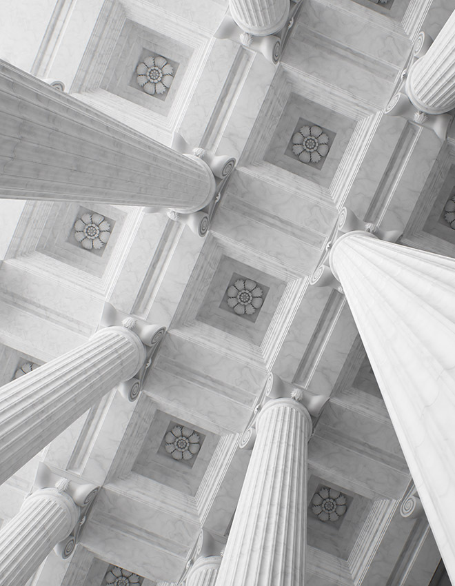 Classical architecture ceiling and columns